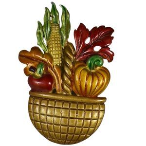 Tona Fall Harvest Vegetable Garden Basket Brooch Colorful 2.5”